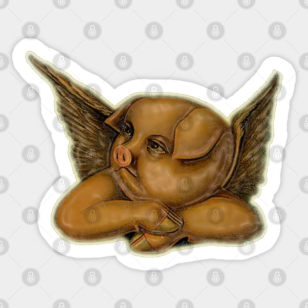 Friendly green pigs who are also angels. Vintage colorful design Sticker by Marccelus